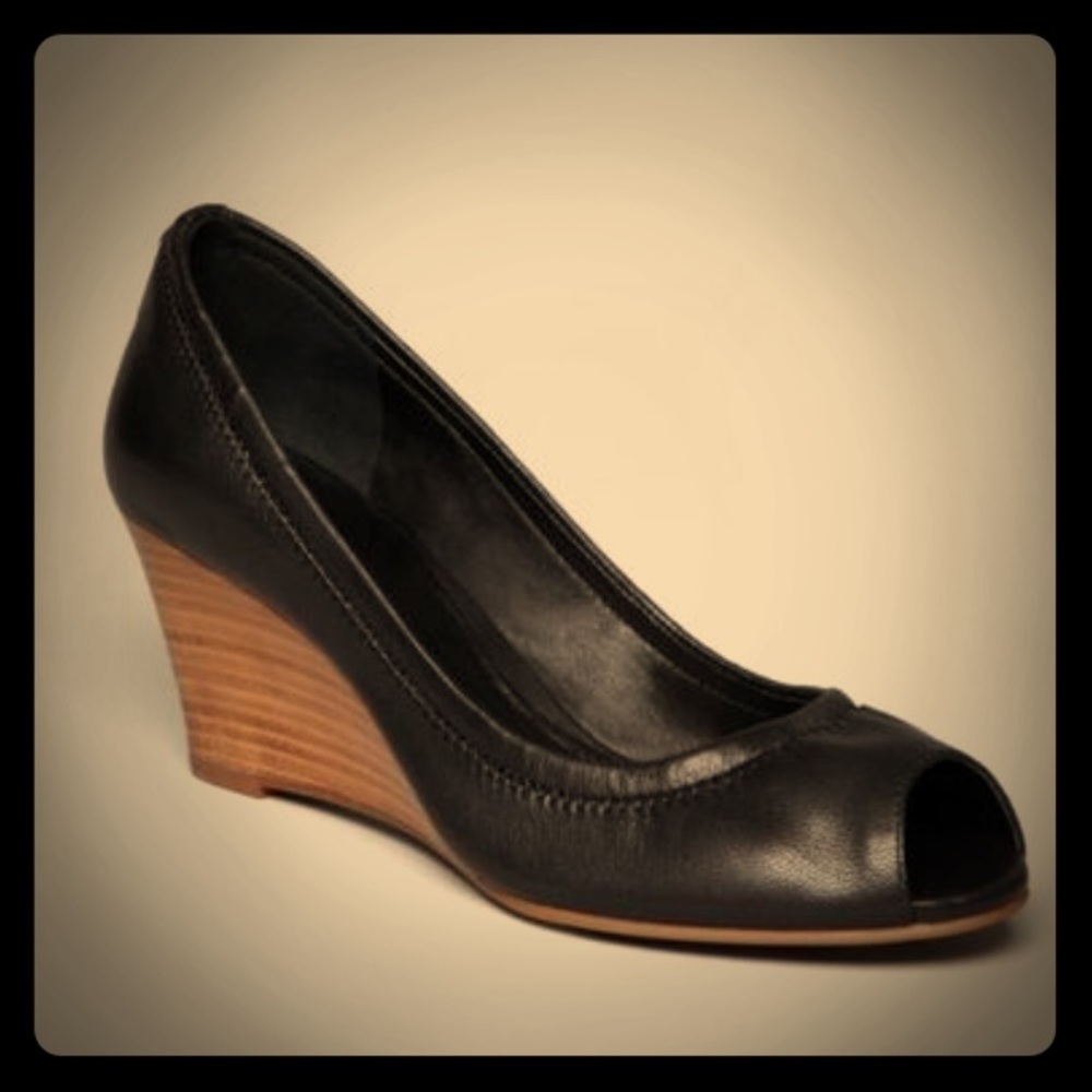 Tory Burch Black Peep Toe Wedge